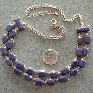 JJ Jonette Midnight Blue Faceted Prong Set Glass & Gold Tone 2 Strand Necklace
